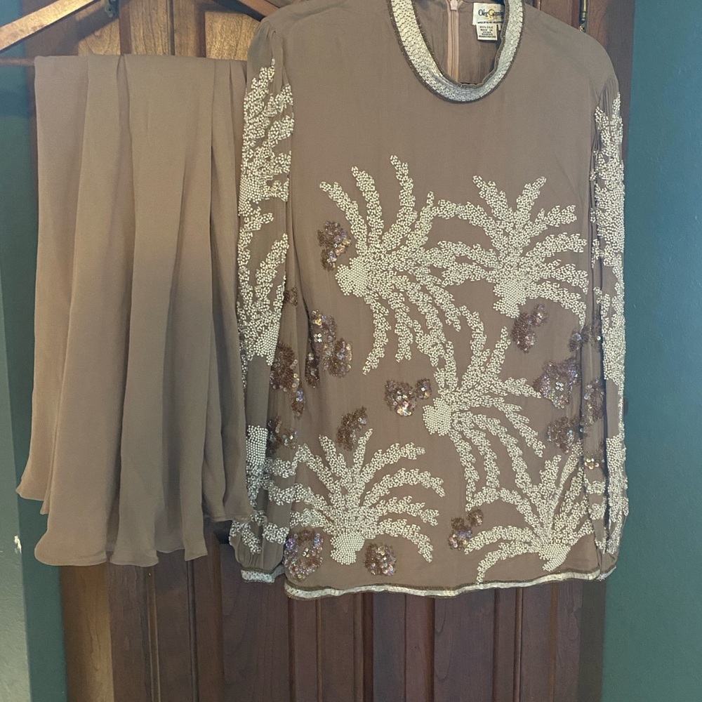 Vintage Mauve & Cream Embellished Top and Skirt Set